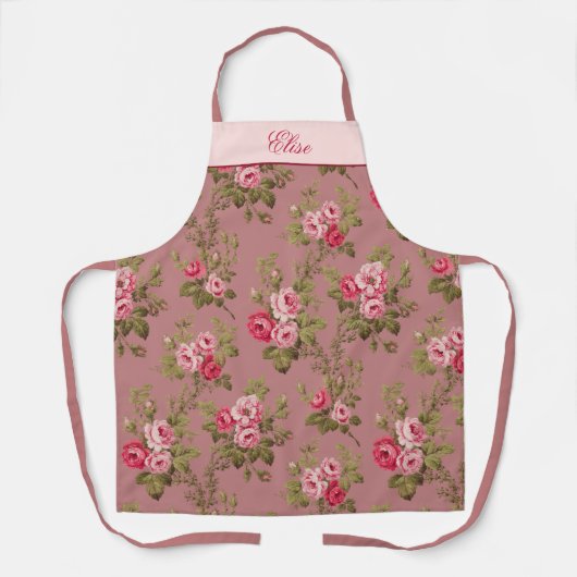 Roze  Rozen w/Name-Old Roos Achtergrond Schort (Voorkant)