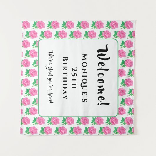 Roze rozen wandkleed (Voorkant (horizontaal))