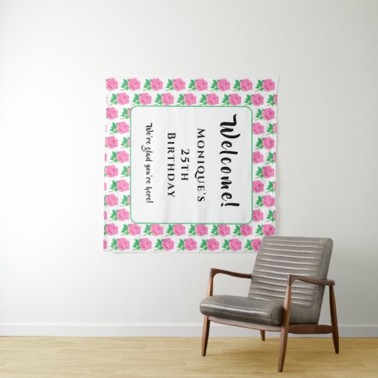 Roze rozen wandkleed (In Situ (horizontaal))