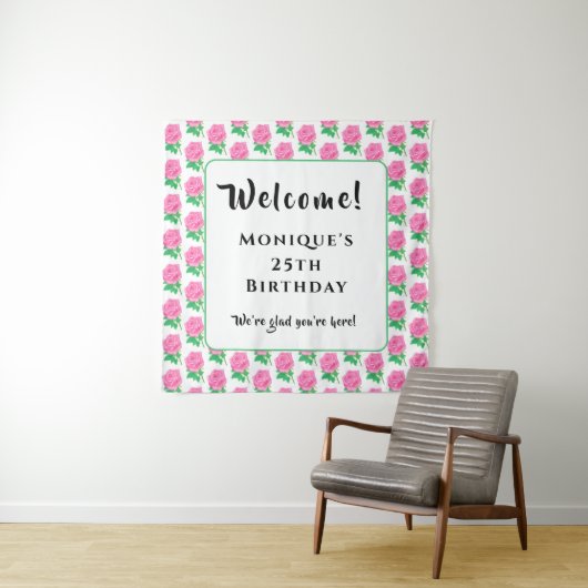 Roze rozen wandkleed (In situ)