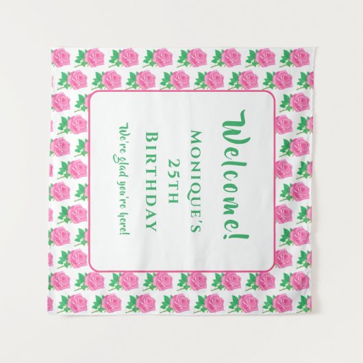 Roze rozen wandkleed (Voorkant (horizontaal))