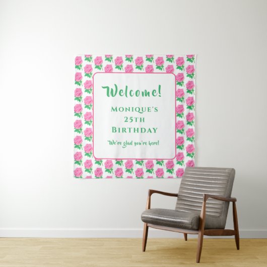 Roze rozen wandkleed (In situ)