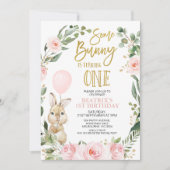 Roze rozen wat konijn draaien een 1e verjaardag kaart (Voorkant)