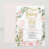 Roze rozen wat konijn draaien een 1e verjaardag kaart (Voorkant / Achterkant)