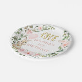 Roze rozen wat konijn draaien een 1e verjaardag papieren bordje (Gekanteld)