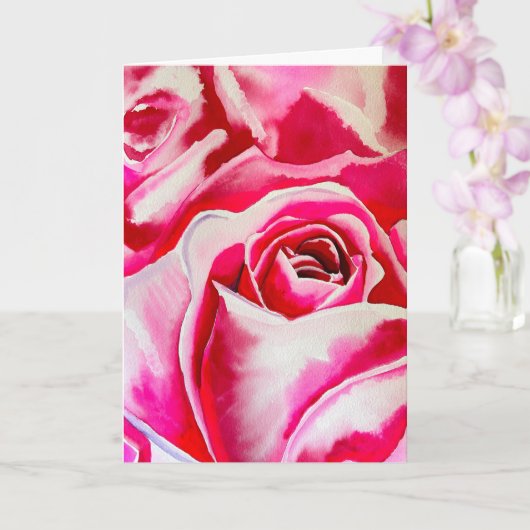 Roze rozen watercolor kunst kaart (Orchidee)