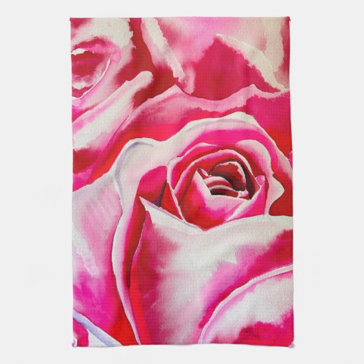Roze rozen watercolor kunst theedoek (Verticaal)
