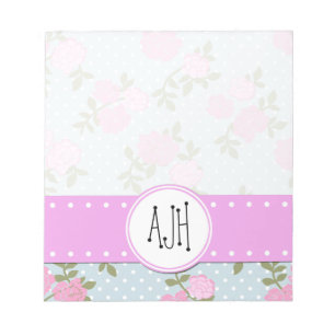 Roze Rozen, Waterverf bloemen, Monogram Notitieblok