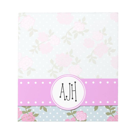 Roze Rozen, Waterverf bloemen, Monogram Notitieblok (Voorkant)