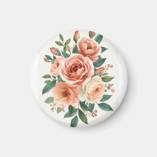 Roze Rozen Waterverf Bloemendruk Magneet (Voorkant)