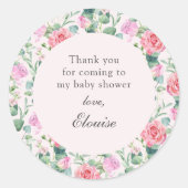 Roze Rozen Waterverf Bloementuin Baby shower Ronde Sticker (Voorkant)