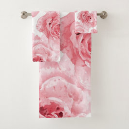 Roze Rozen Waterverf Bloemig Blozend Botanisch Bad Handdoek