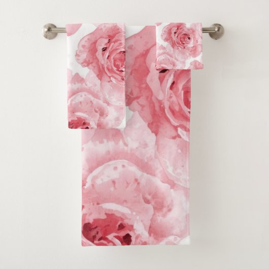 Roze Rozen Waterverf Bloemig Blozend Botanisch Bad Handdoek (Insitu)