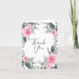 Roze Rozen Waterverf Bloemige Bedankkaart