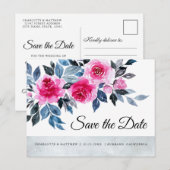 Roze Rozen Waterverf Botanical Save The Date Aankondigingskaart (Voorkant / Achterkant)