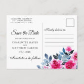 Roze Rozen Waterverf Botanical Save The Date Aankondigingskaart (Achterkant)