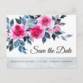 Roze Rozen Waterverf Botanical Save The Date Aankondigingskaart