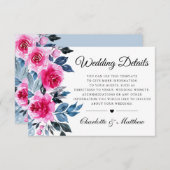 Roze Rozen Waterverf Botanische bruiloft Details Informatiekaartje (Voorkant / Achterkant)