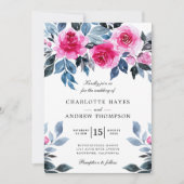 Roze Rozen Waterverf Botanische Bruiloft Kaart (Voorkant)