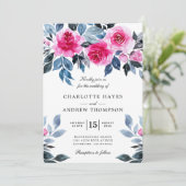 Roze Rozen Waterverf Botanische Bruiloft Kaart (Staand voorkant)