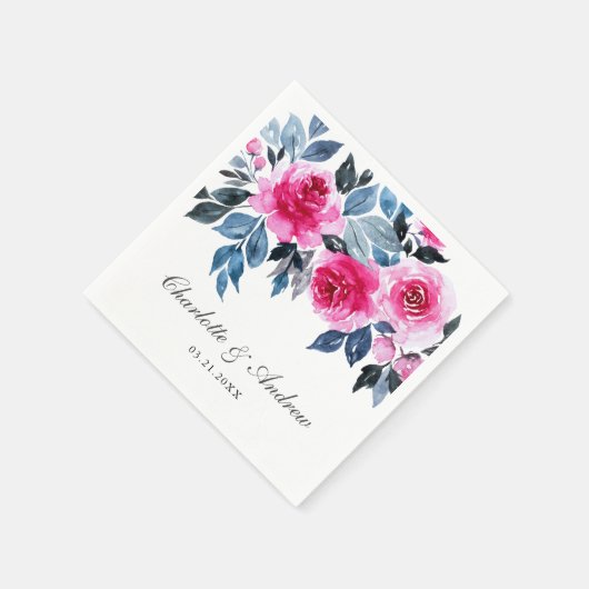 Roze Rozen Waterverf Botanische bruiloft Servet (Hoek)