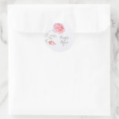 Roze Rozen Waterverf Bruiloft Ronde Sticker (Tas)