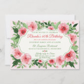 Roze Rozen Waterverf Dames 60e Verjaardag Kaart (Voorkant)