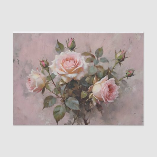 Roze Rozen Waterverf Decoupage Tissuepapier (Voorkant)