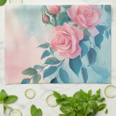 Roze Rozen Waterverf Elegant Theedoek (Gevouwen)