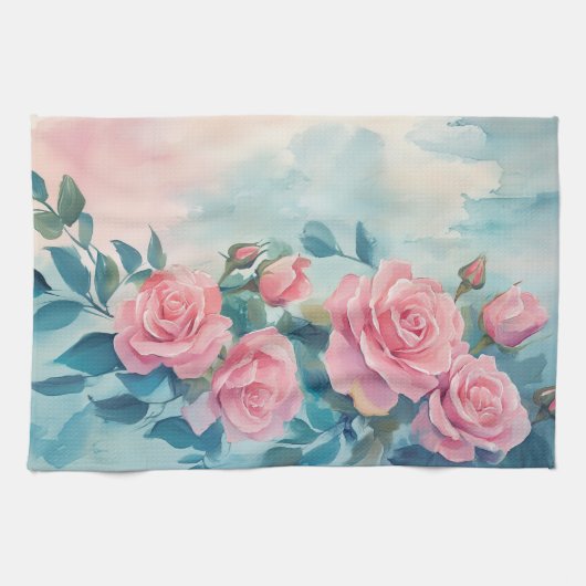 Roze Rozen Waterverf Elegant Theedoek
