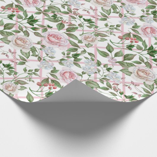 Roze rozen -  Waterverf Floral Cadeaupapier (Hoek)