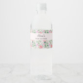 Roze Rozen Waterverf Floral gepersonaliseerd Waterfles Etiket (Voorkant)