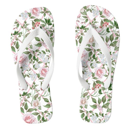 Roze rozen -  Waterverf Floral Teenslippers (Voetbed)