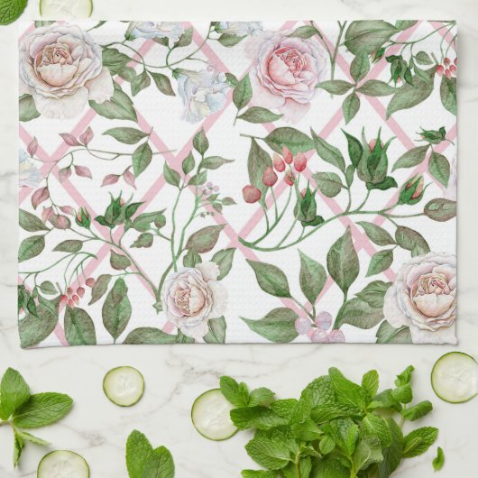 Roze rozen -  Waterverf Floral Theedoek (Gevouwen)