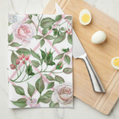 Roze rozen -  Waterverf Floral Theedoek (Quarter Fold)