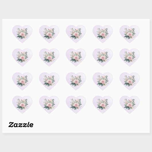 Roze Rozen Waterverf Hart Sticker (Vel)