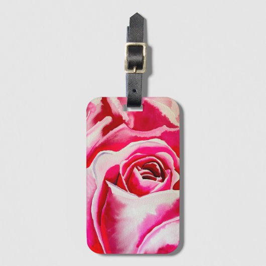 Roze rozen waterverf kunst bagagelabel (Voorkant (verticaal))