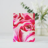 Roze rozen waterverf kunst briefkaart (Staand voorkant)