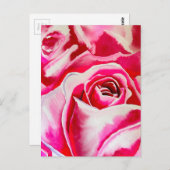 Roze rozen waterverf kunst briefkaart (Voorkant / Achterkant)