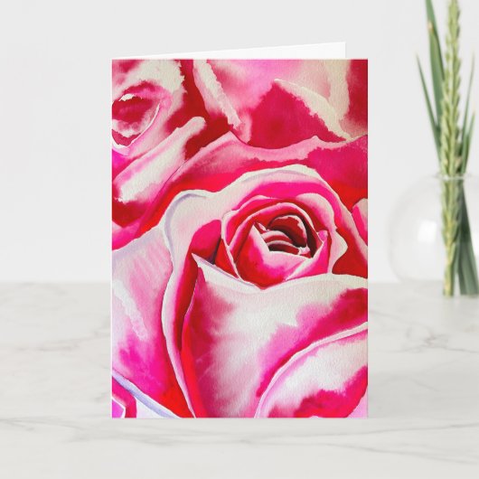 Roze rozen waterverf kunst kaart (Voorkant)