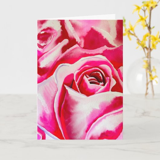 Roze rozen waterverf kunst kaart (Gele Bloem)