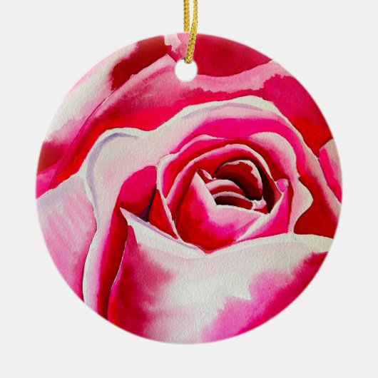 Roze rozen waterverf kunst keramisch ornament (Voorkant)