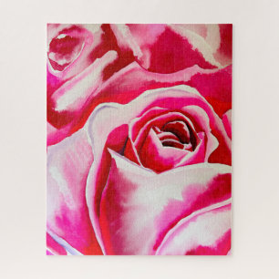 Roze rozen waterverf kunst legpuzzel