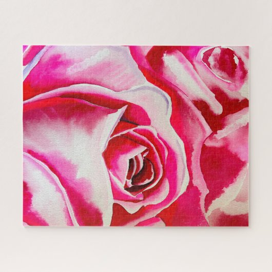 Roze rozen waterverf kunst legpuzzel (Horizontaal)
