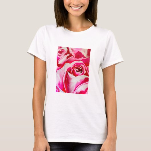 Roze rozen waterverf kunst t-shirt (Voorkant)