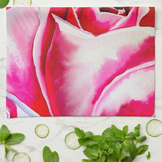 Roze rozen waterverf kunst theedoek (Gevouwen)