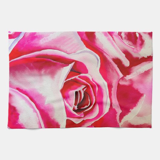 Roze rozen waterverf kunst theedoek (Horizontaal)