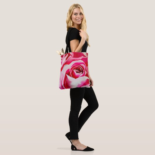 Roze rozen waterverf kunst tote bag (Op model)