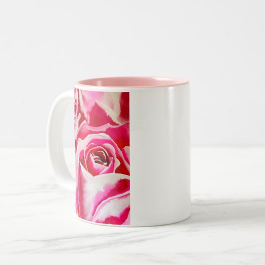 Roze rozen waterverf kunst tweekleurige koffiemok (Voorkant links)