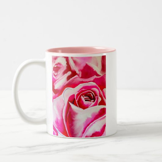 Roze rozen waterverf kunst tweekleurige koffiemok (Links)